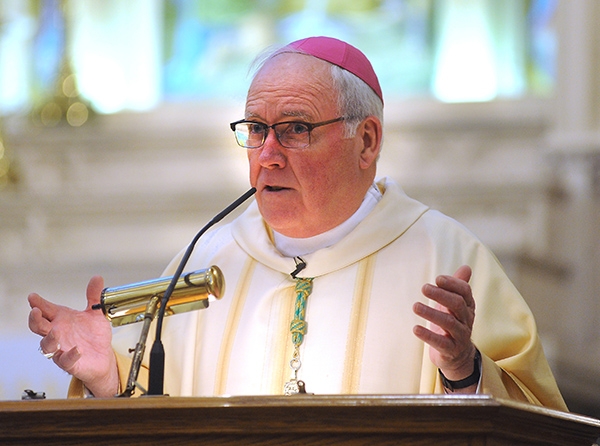 Bishop Richard Malone thanks local and national respect life volunteers and coordinators Sept. 9 at St. Louis Church, Buffalo, during the Respect Life Coordinator's In-Service Mass.  (Dan Cappellazzo/Staff Photographer)